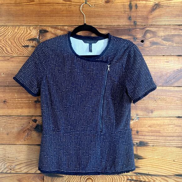 BCBG Maxazria navy tweed peplum panel top - Picture 1 of 5
